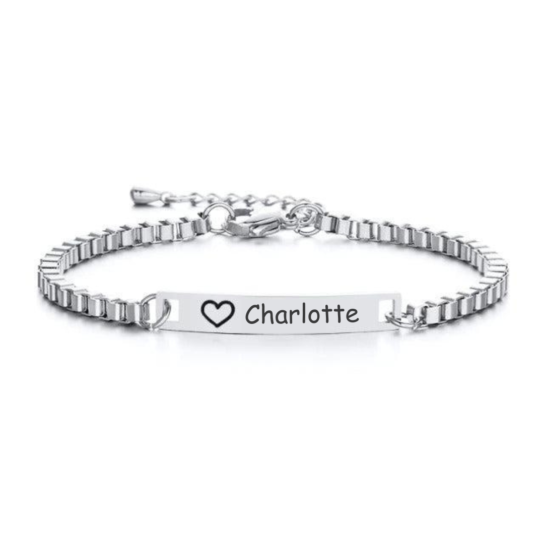 Personalised Kids and Tweens ID Bracelet with Heart - Silver