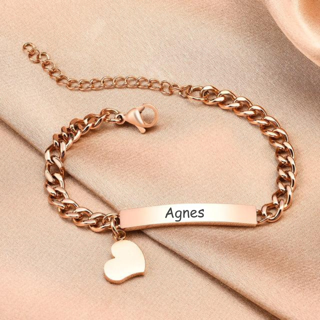 Women’s Personalised Bracelet with Heart Charm | Rose Gold Colour