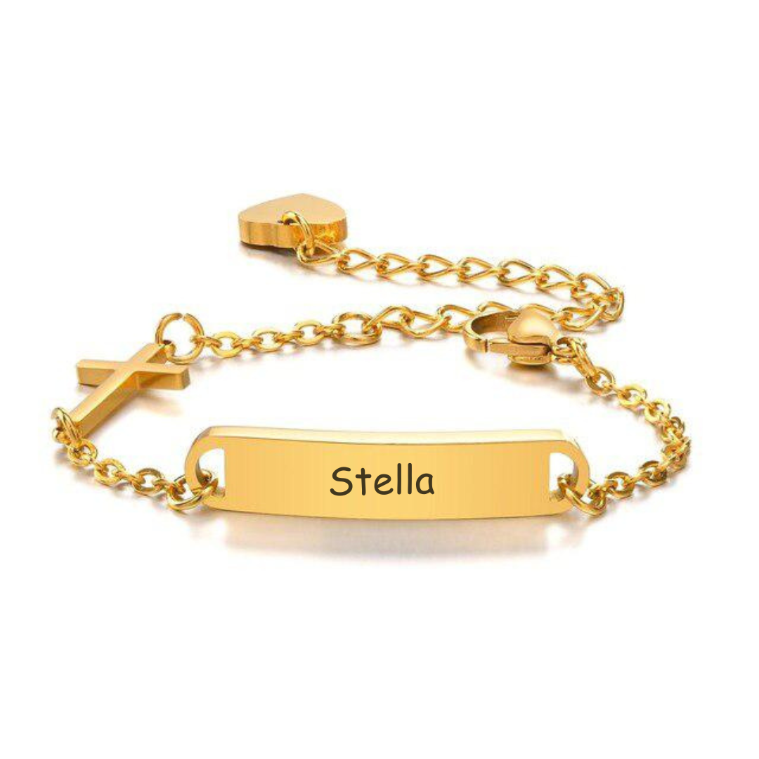 Personalised Cross Bracelet with Custom Bar – Gold Colour