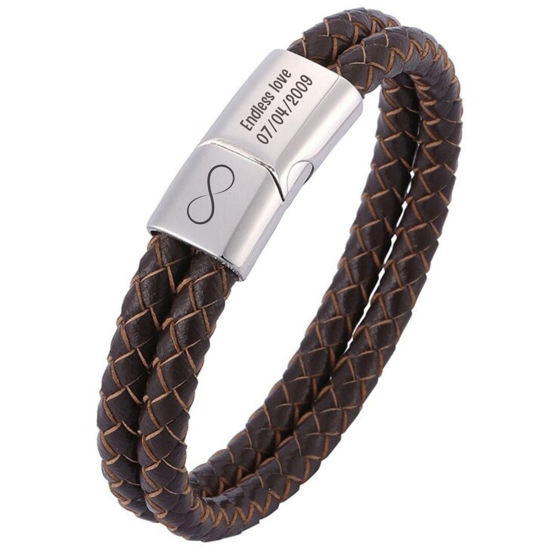 Brown Double Braided Personalised Leather Bracelet