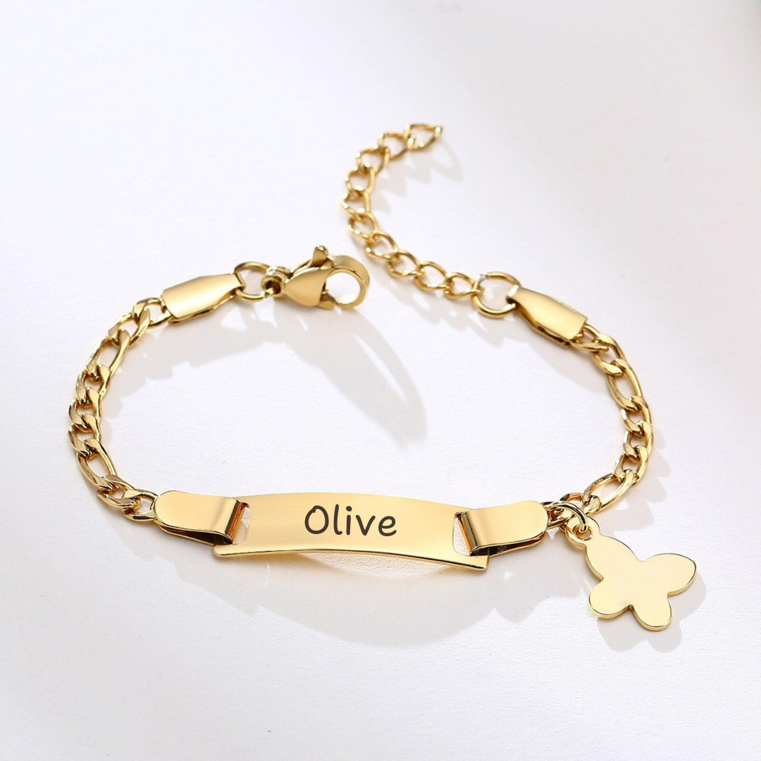 Children’s Gold Colour ID Bracelet with Butterfly Charm