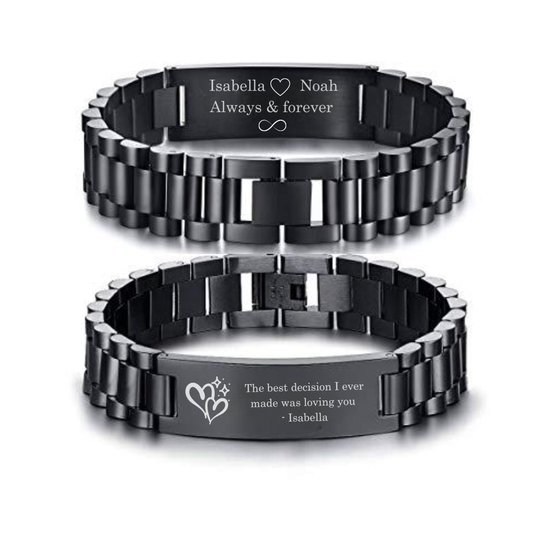 Black Stainless Steel Men’s Bracelet with Engraving