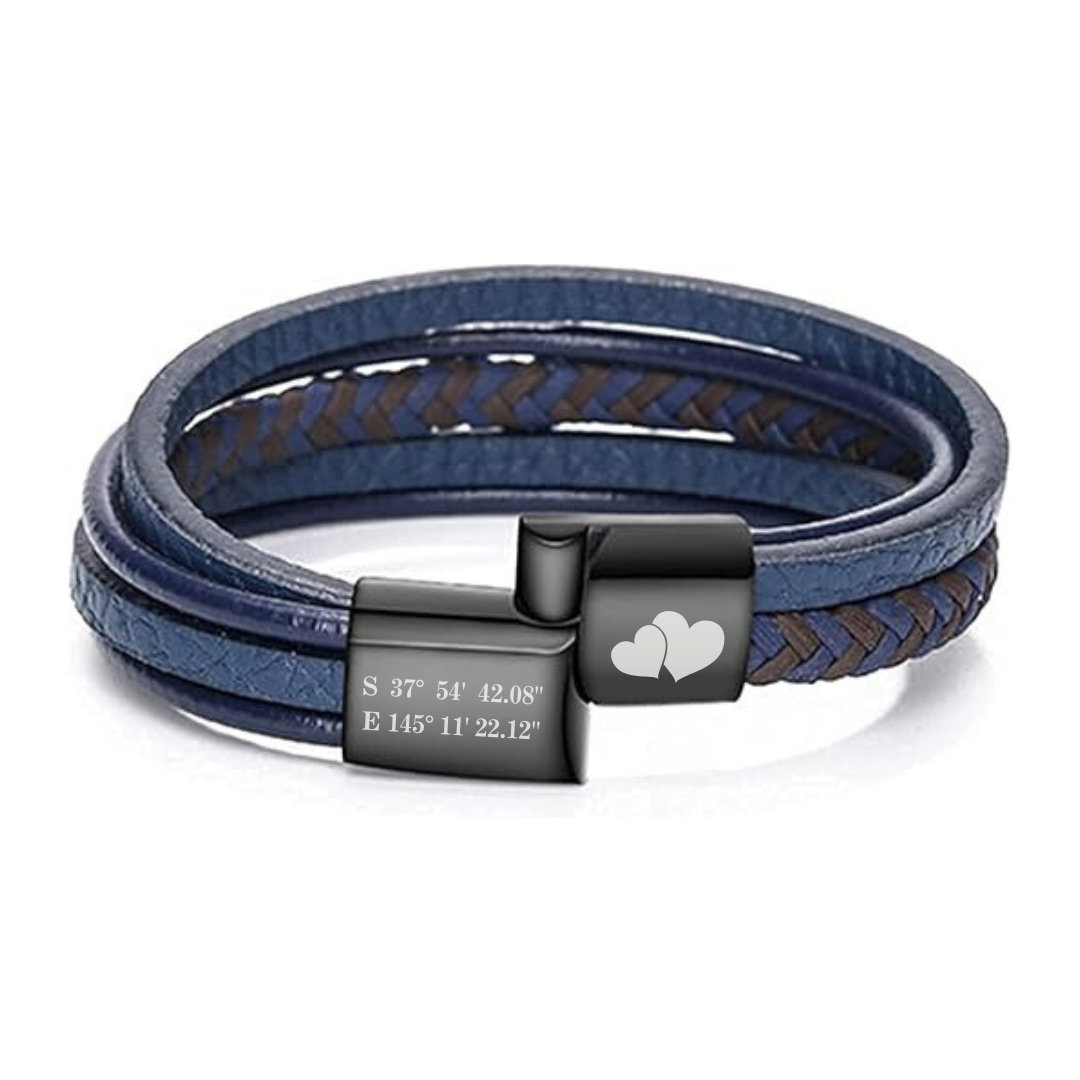 Personalised Blue & Brown Leather Bracelet