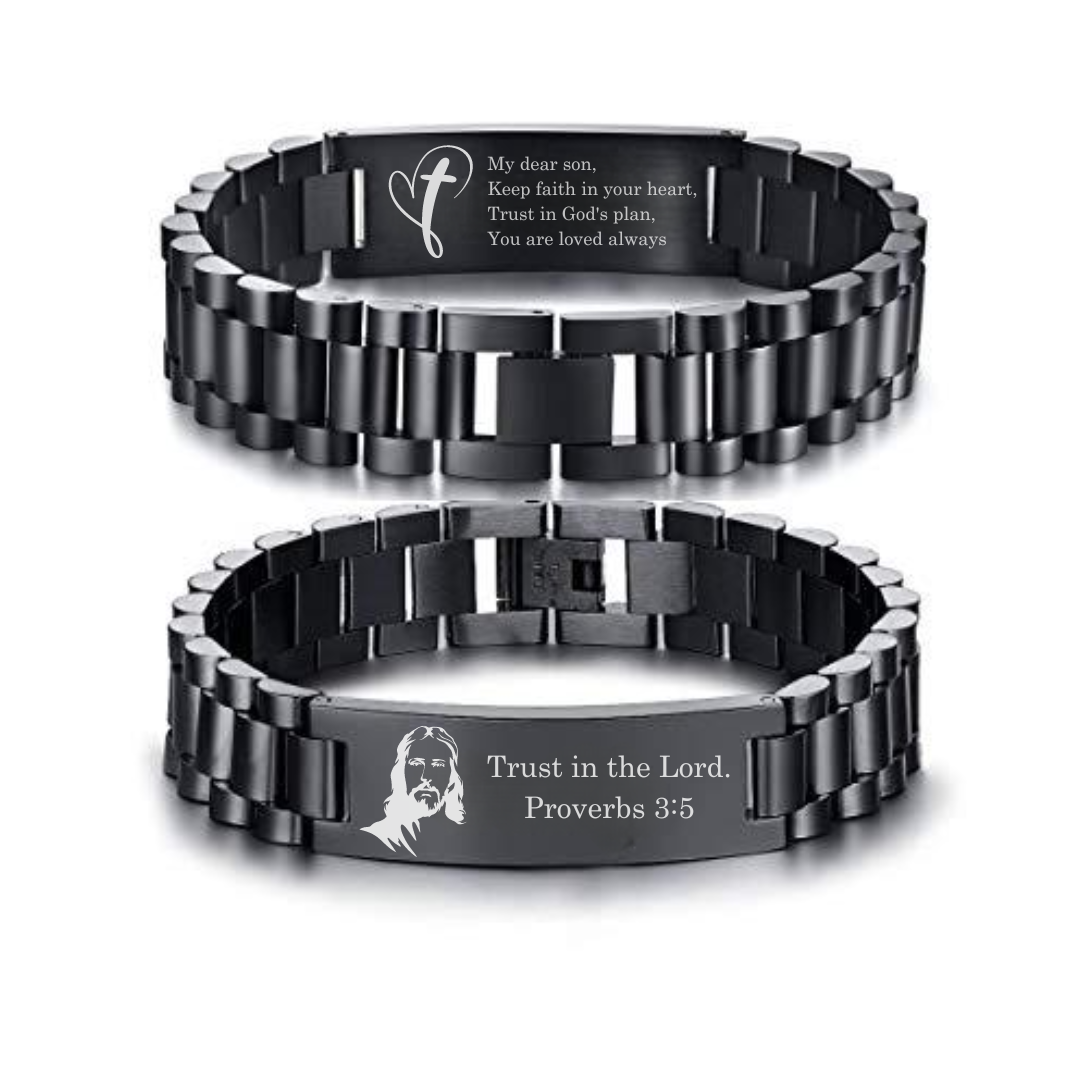 Black Stainless Steel Men’s Bracelet with Engraving (Old Template)-Personalised Bracelet-Auswara