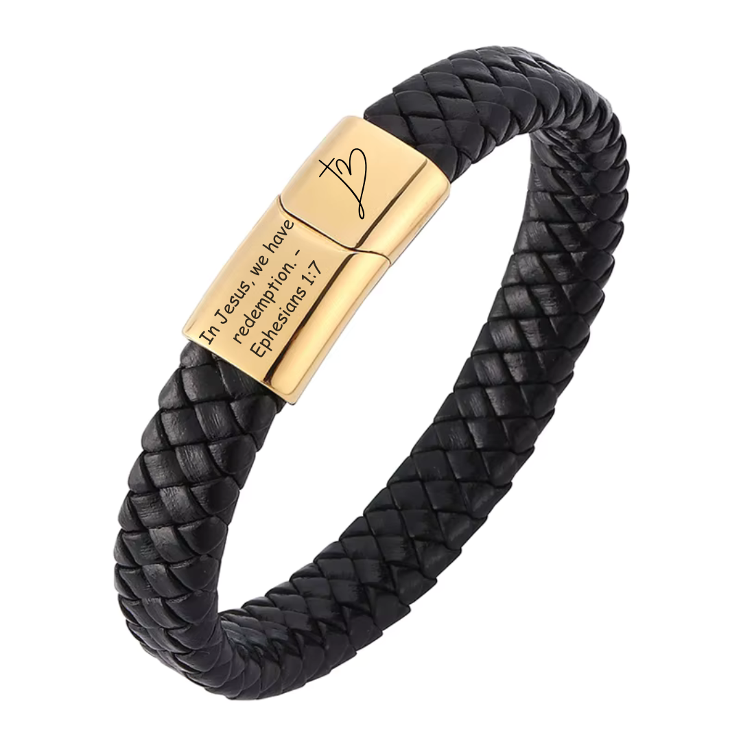 Luxe Black Leather Bracelet with Custom Gold Clasp