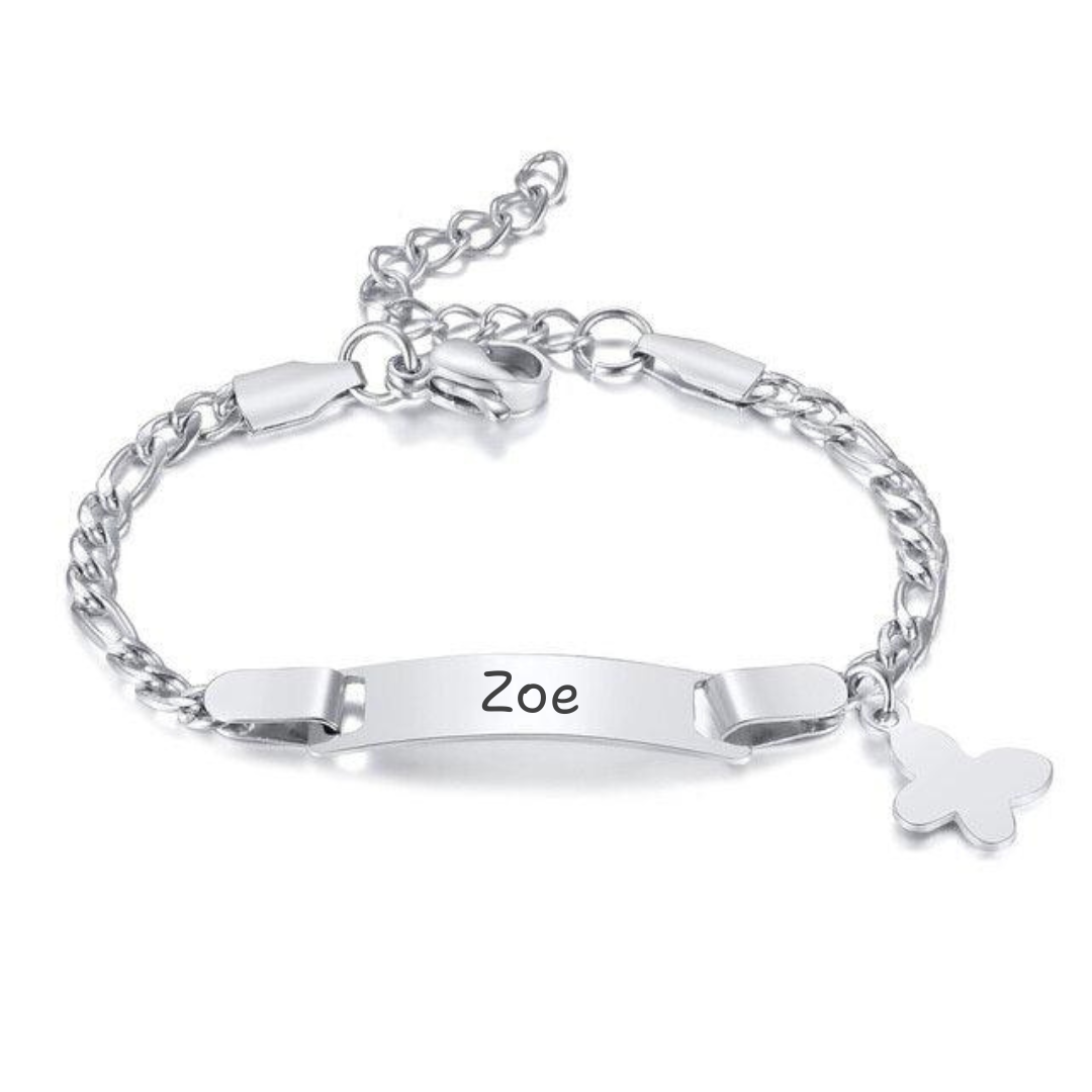 Children’s Silver Colour ID Bracelet with Butterfly Charm