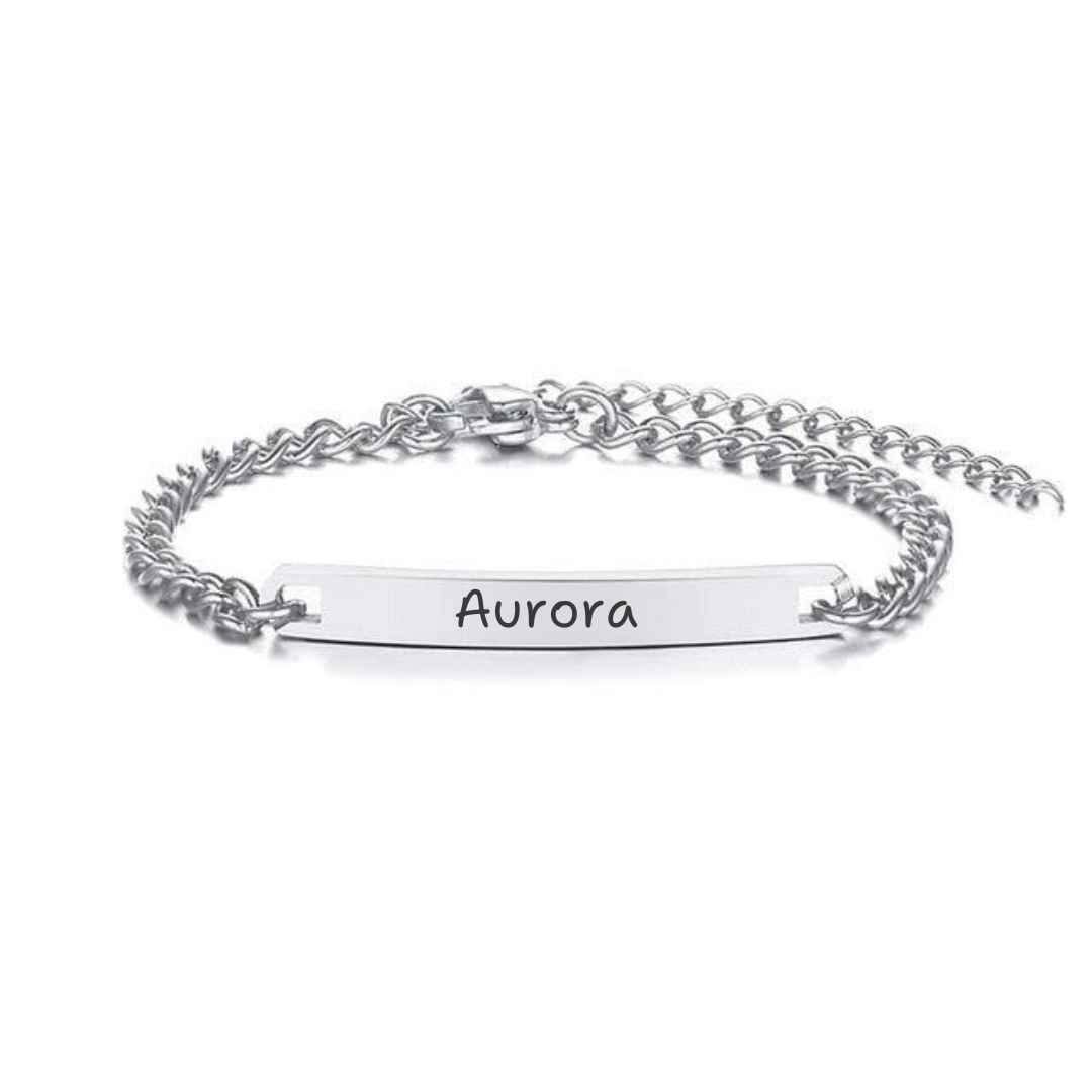 Kids & Tweens Custom Name Bar Bracelet in Silver Colour