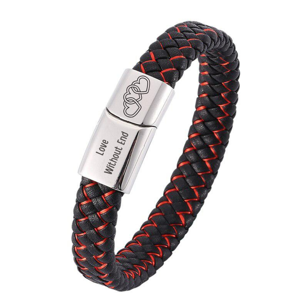 Black & Red Personalised Braided Leather for Men