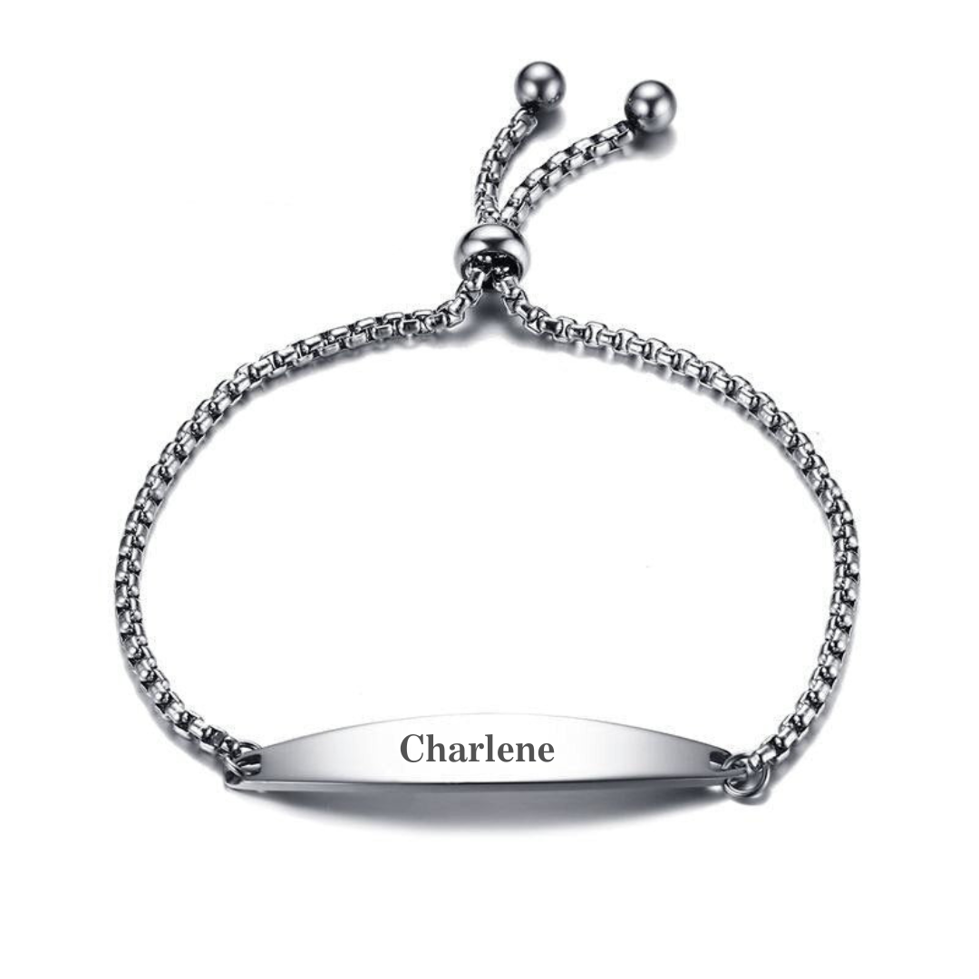 Adjustable Women Personalised Slider Bracelet - Silver Colour