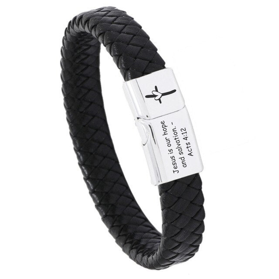 Classic Black Leather Bracelet With Silver Clasp