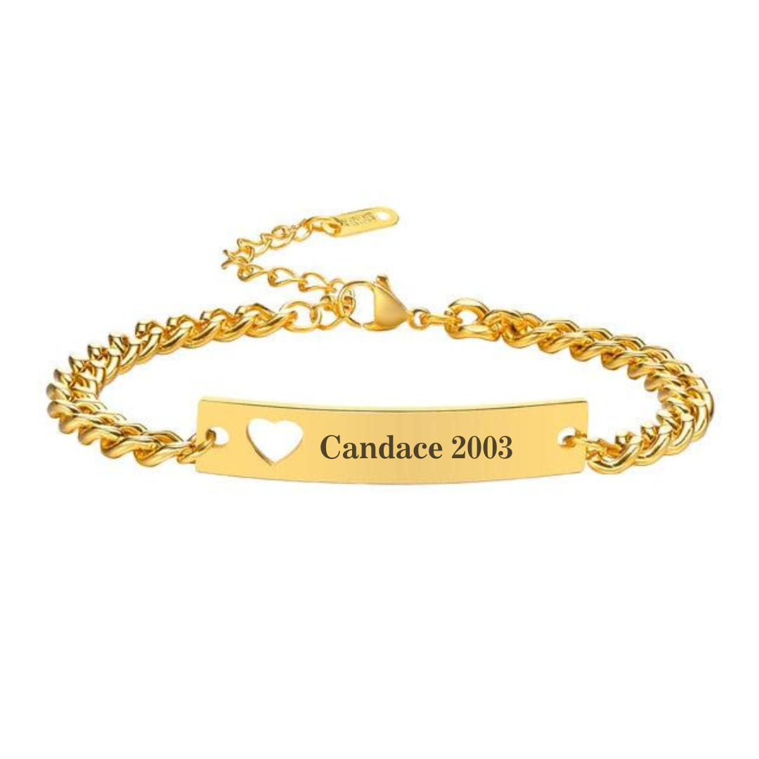 Women’s Personalised Bracelet with Hollow Heart - Gold Colour