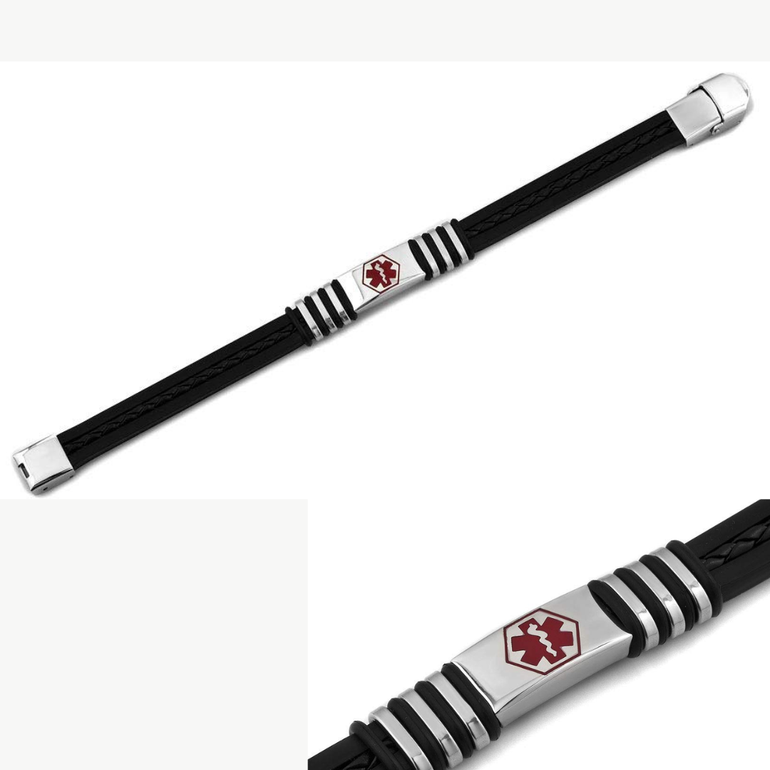 Personalised Silicone & Leather Medical Alert Bracelet