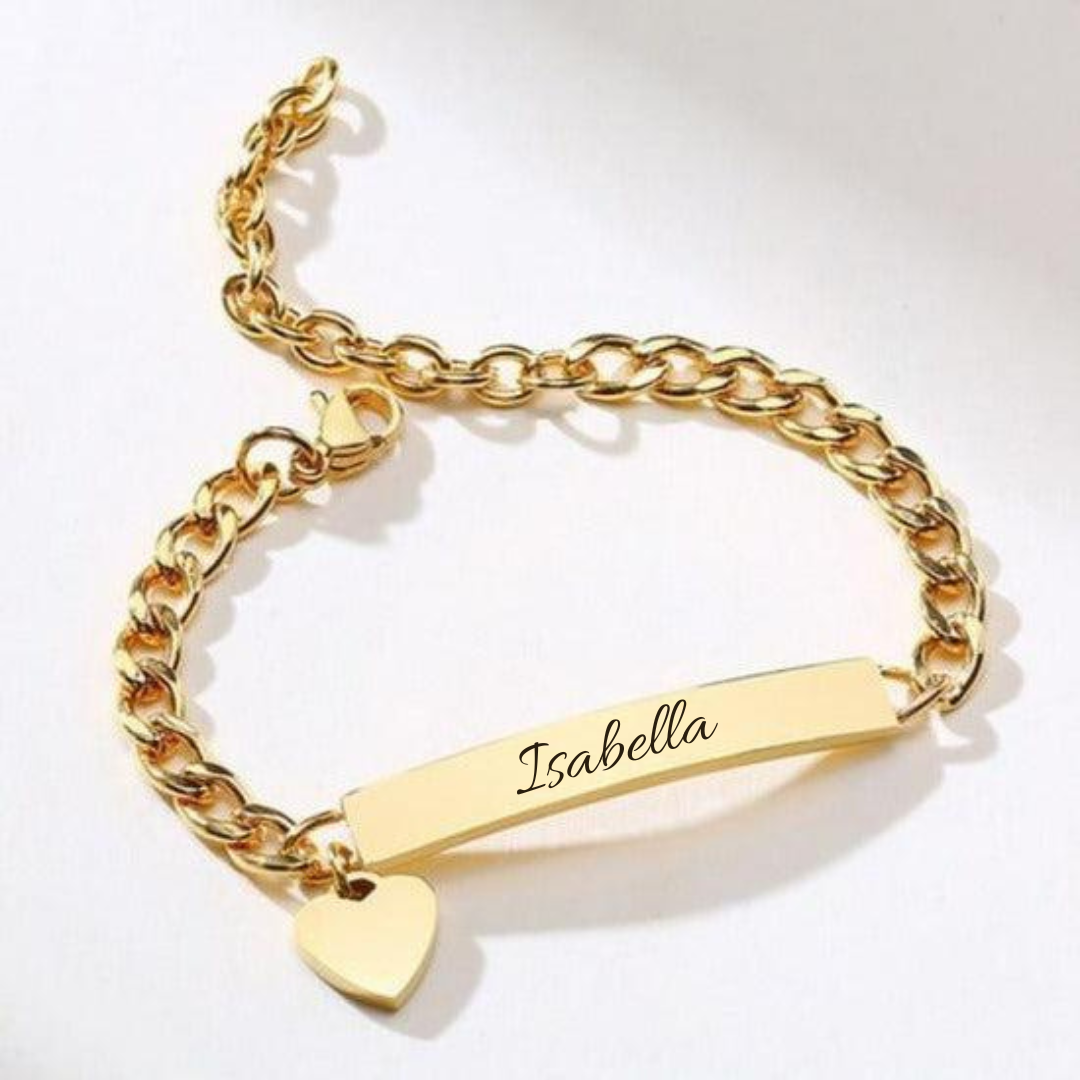 Women’s Gold Colour Personalised Bracelet with Heart Charm