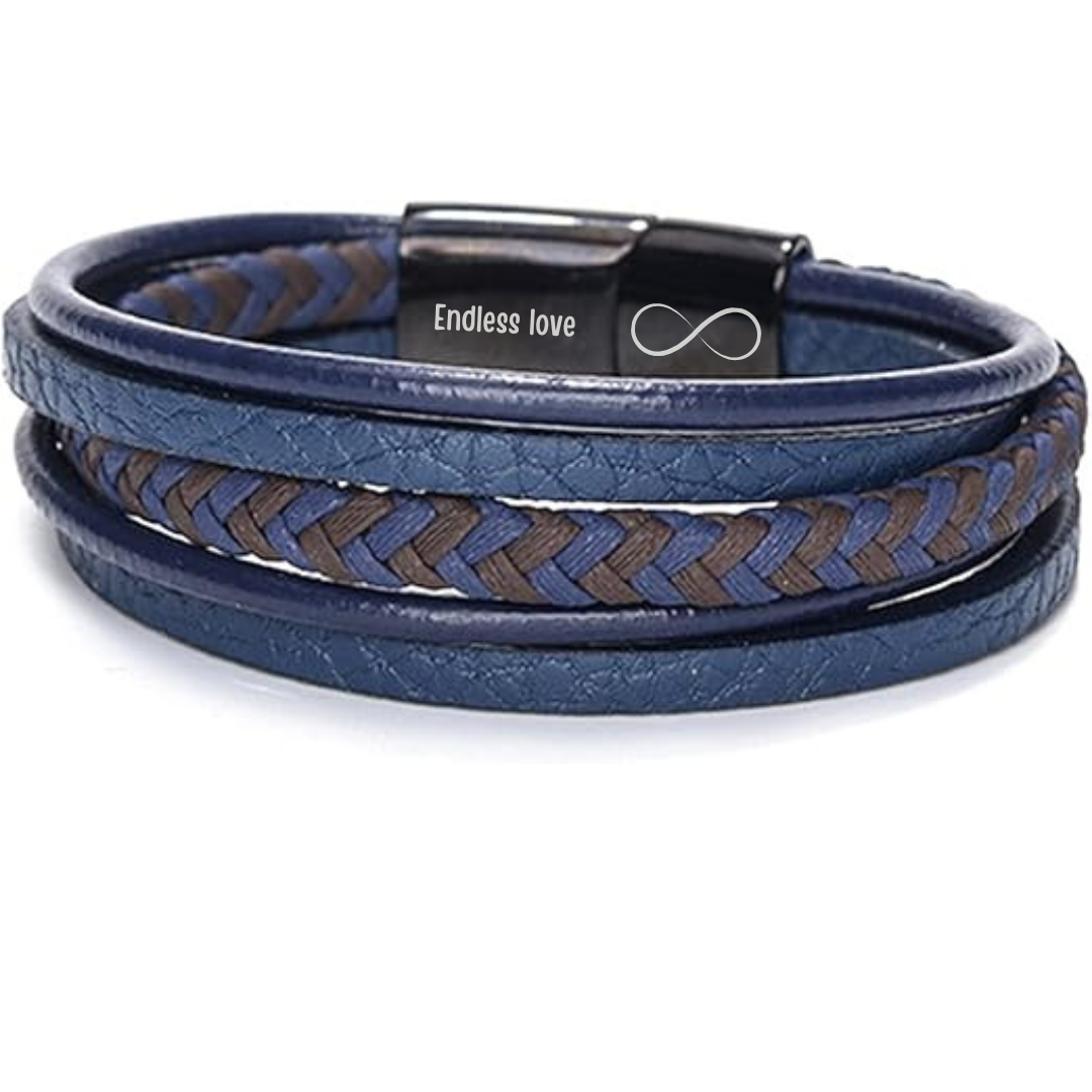 Personalised Blue & Brown Leather Bracelet