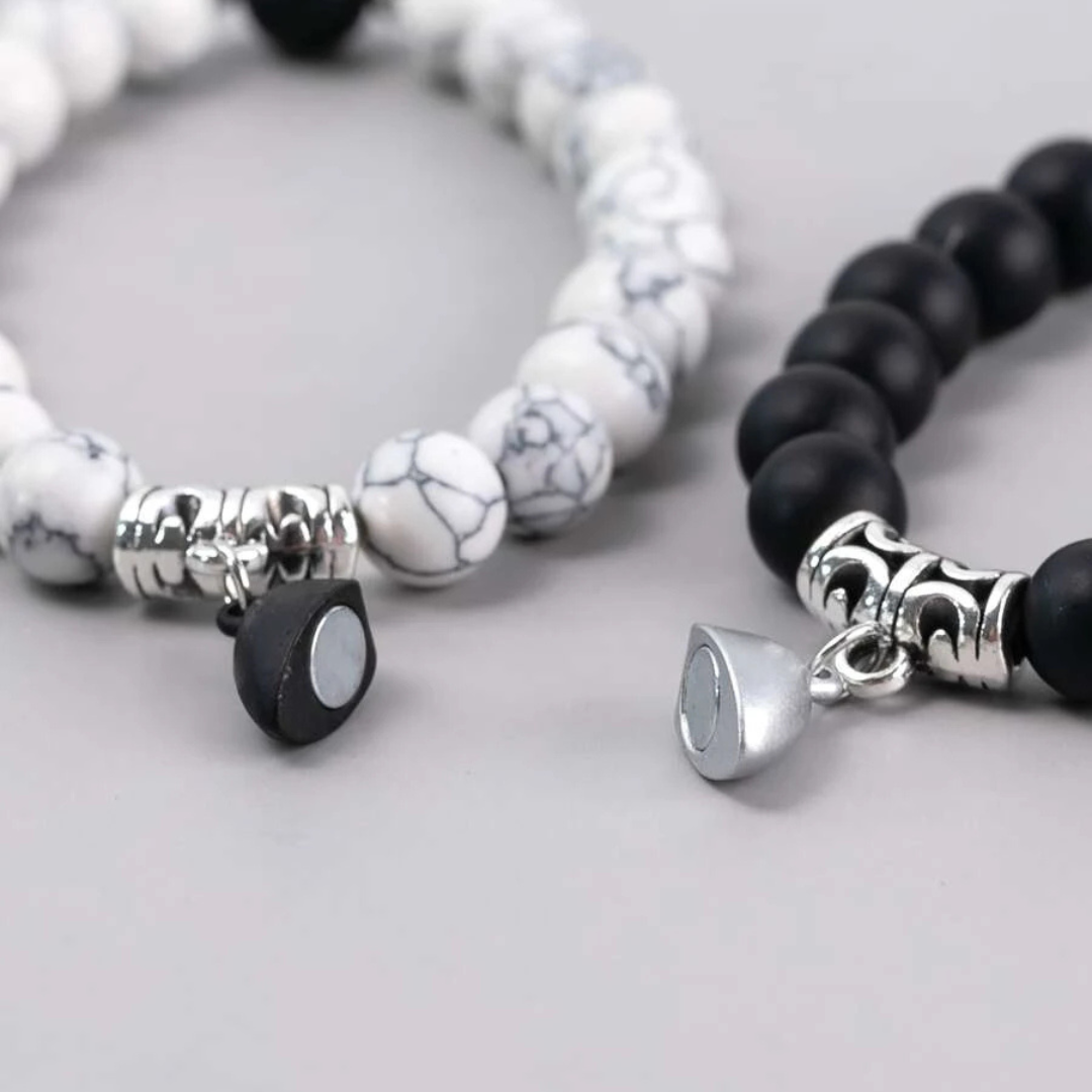 Black & White Magnetic Couples Bead Bracelets