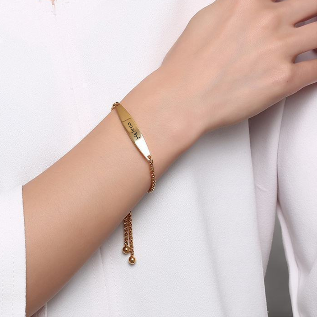 Adjustable Women Personalised Slider Bracelet - Gold Colour