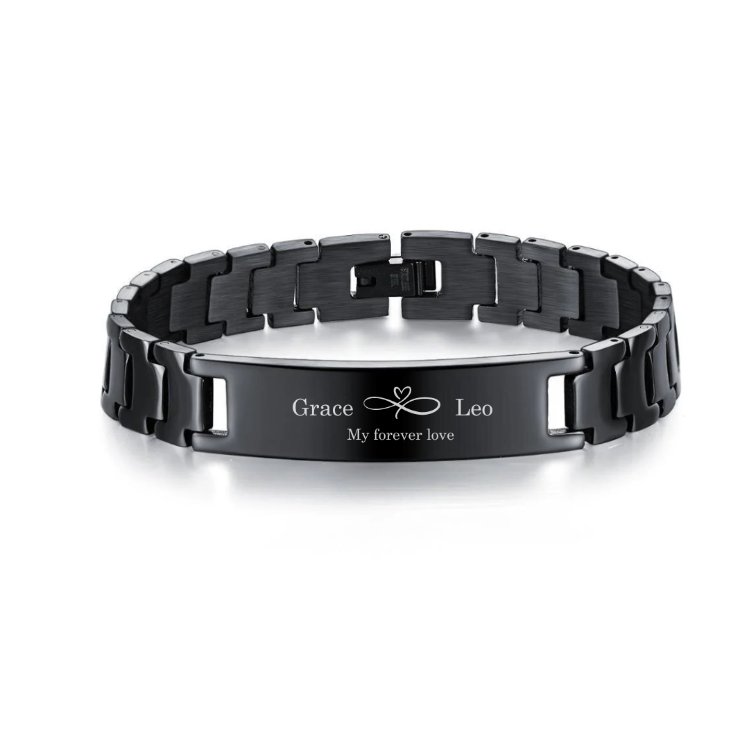 Black Engravable Stainless Steel Bracelet for Men