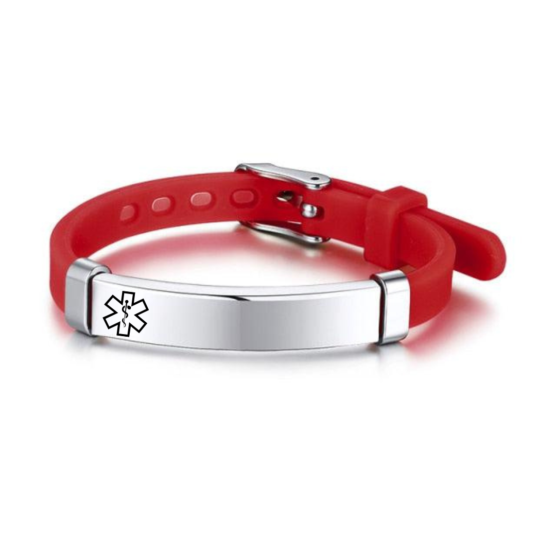 Kids Personalised Red Silicone Medical Alert ID Bracelet