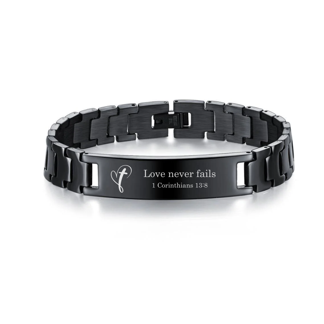 Black Engravable Stainless Steel Bracelet for Men (OLD TEMPLATE)-Personalised Bracelet-Auswara