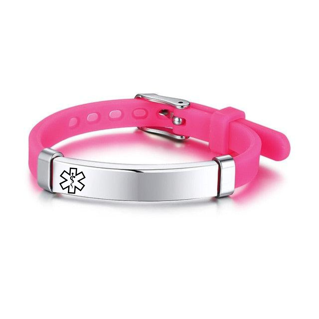 Kids Personalised Pink Silicone Medical Alert ID Bracelet