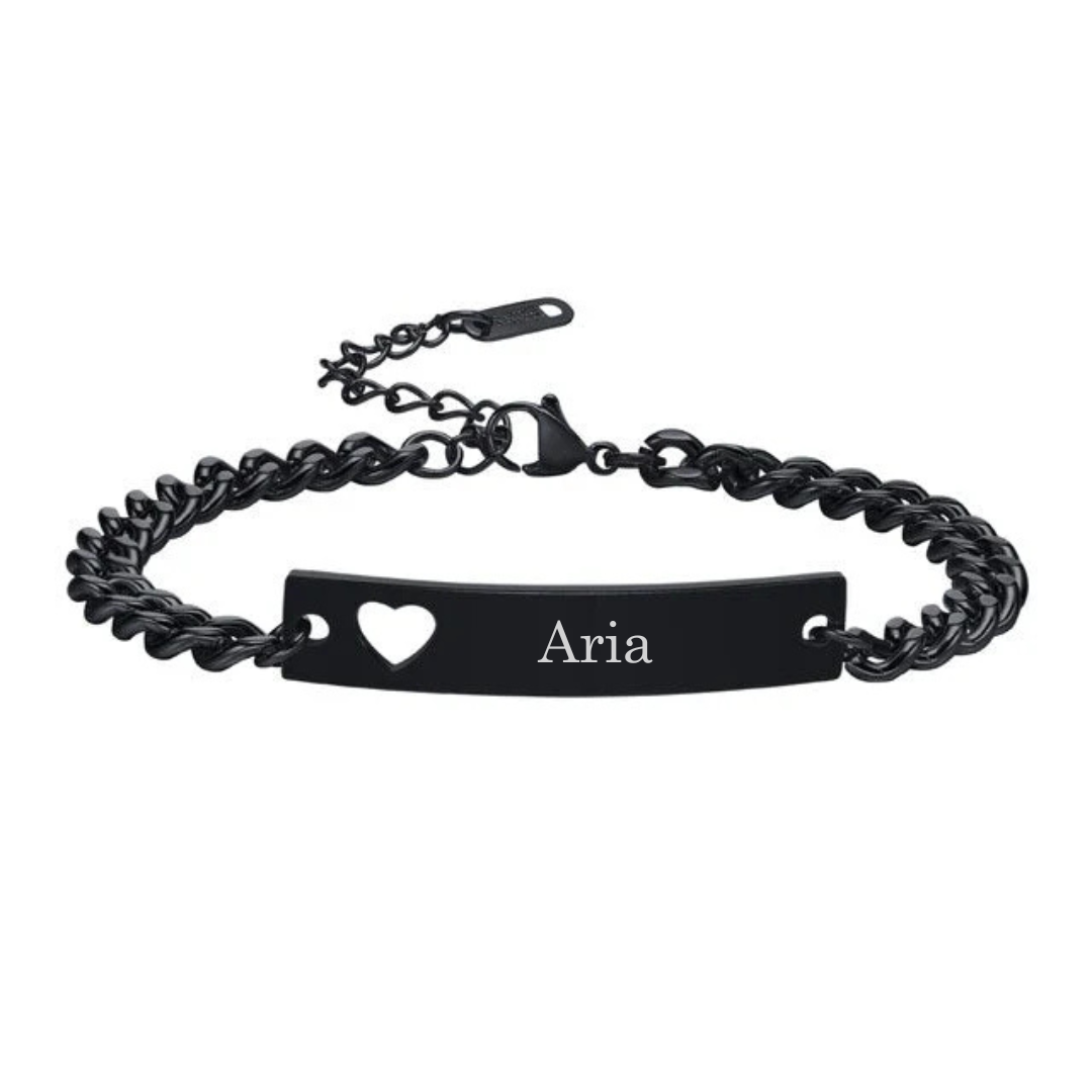 Women’s Personalised Bracelet with Hollow Heart - Black