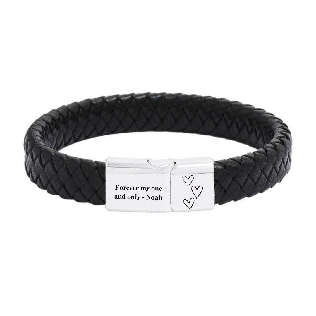 Classic Black Leather Bracelet With Silver Clasp