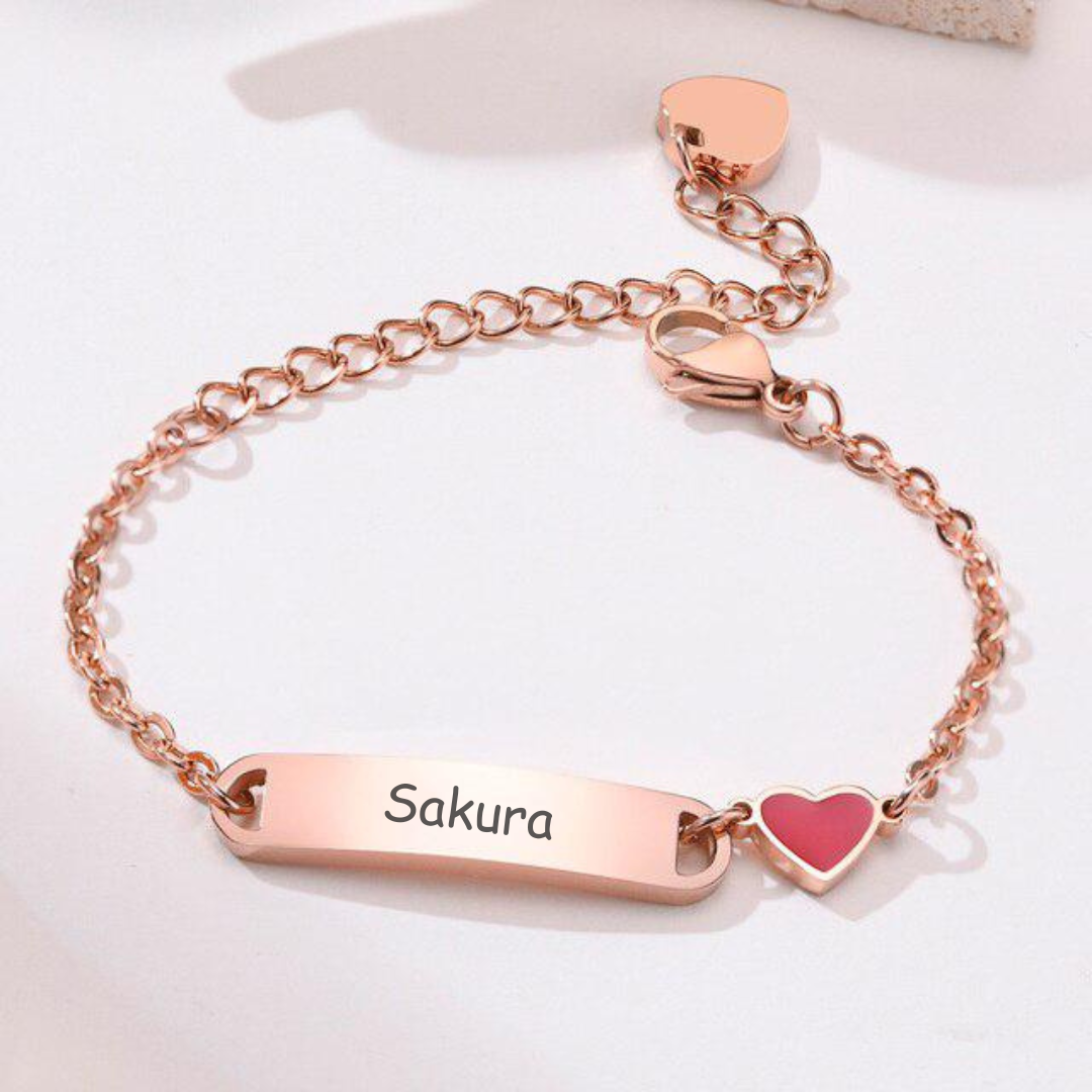 Women Personalised Bracelet with Red Heart Charm