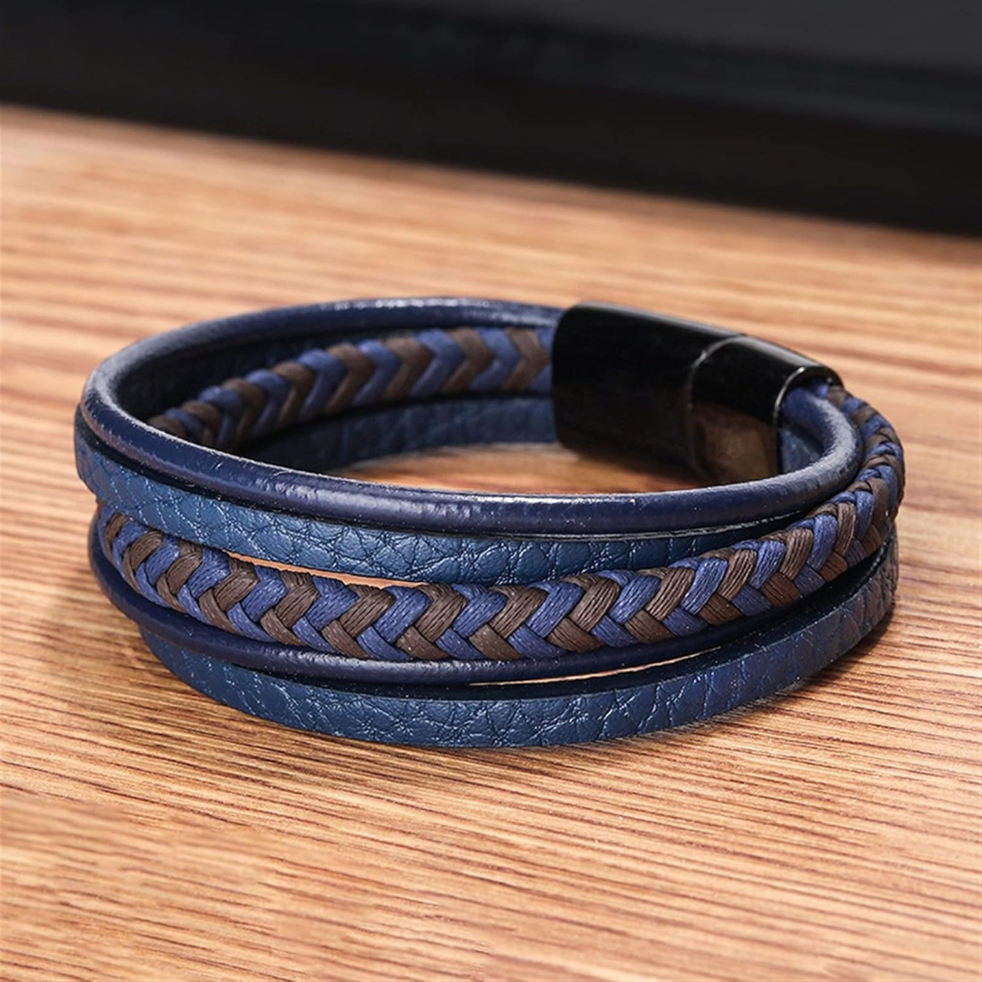 Personalised Blue & Brown Leather Bracelet