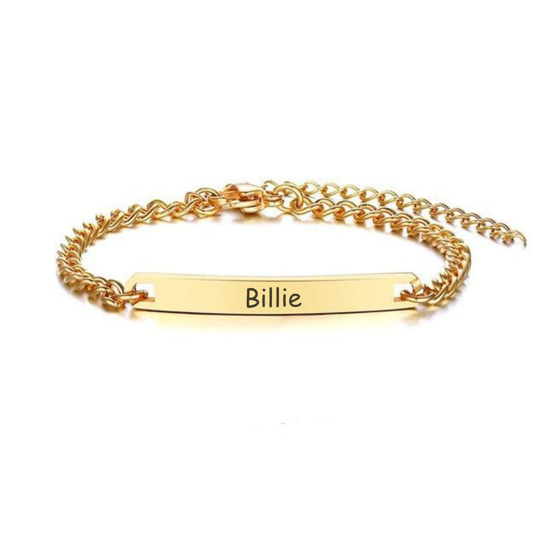 Kids & Tweens Custom Name Bar Bracelet in Gold Colour