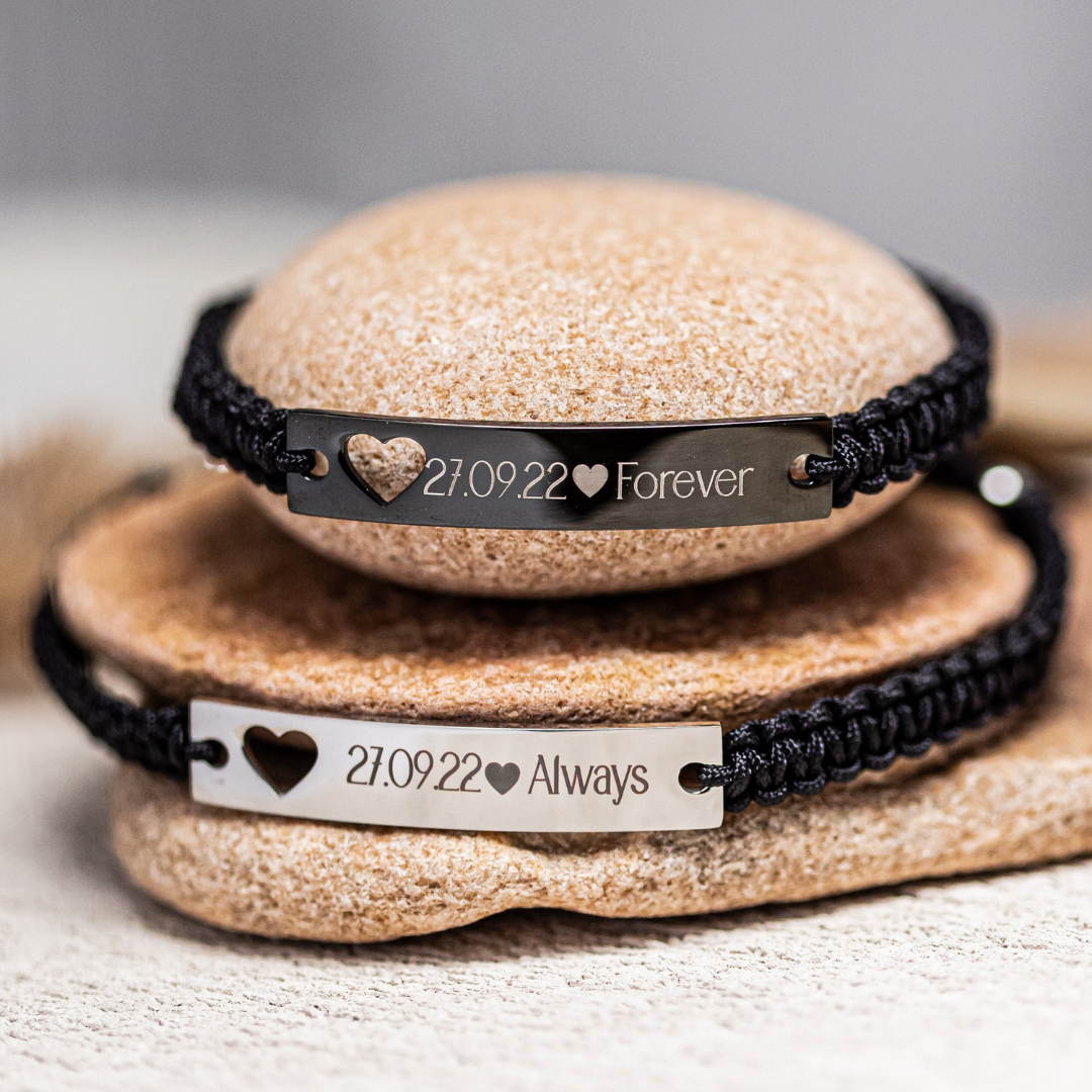 Magnetic Personalised Couples Matching Bracelets with Hollow Hearts