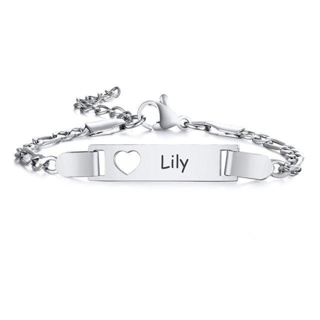 Engravable Child ID Bracelet with Heart in Silver Colour