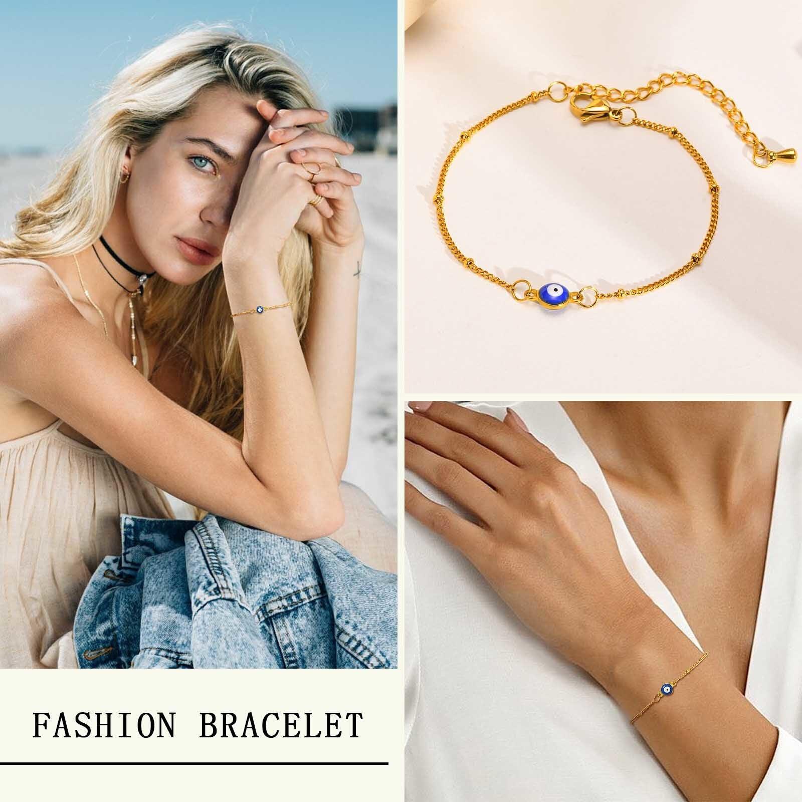 Adjustable Gold Colour Evil Eye Bracelet Auswara
