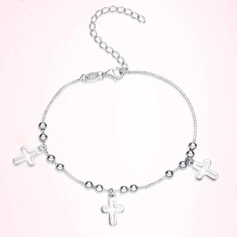 Adjustable Sterling Silver Triple Cross Bracelet-Cross Bracelet-Auswara