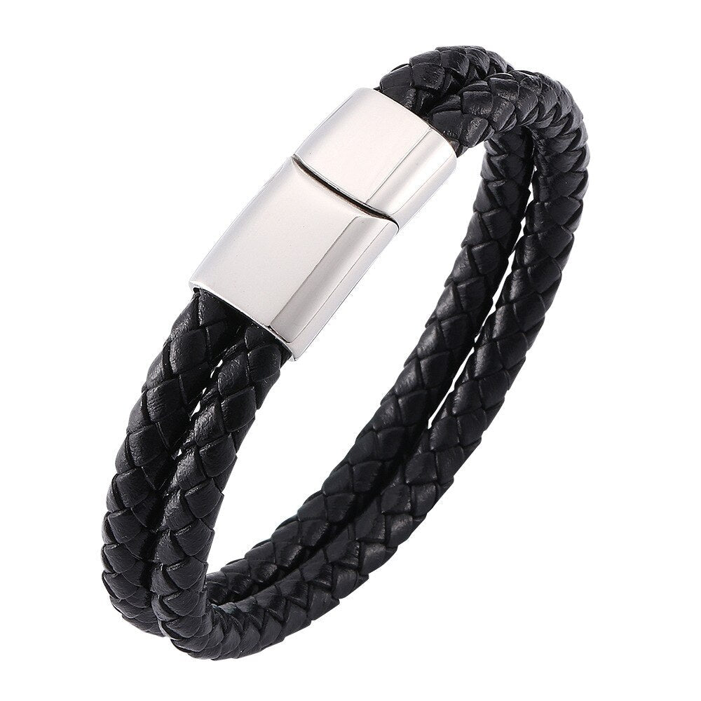 Black Double Braided Personalised Leather Bracelet-Personalised Bracelet-Auswara