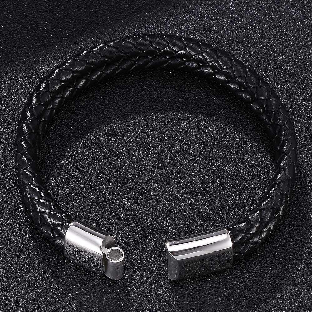 Black Double Braided Personalised Leather Bracelet-Personalised Bracelet-Auswara