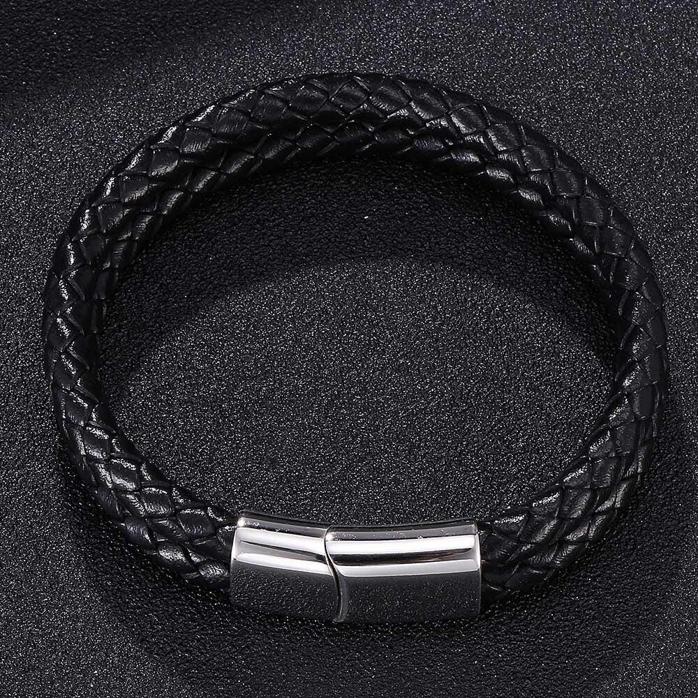 Black Double Braided Personalised Leather Bracelet-Personalised Bracelet-Auswara