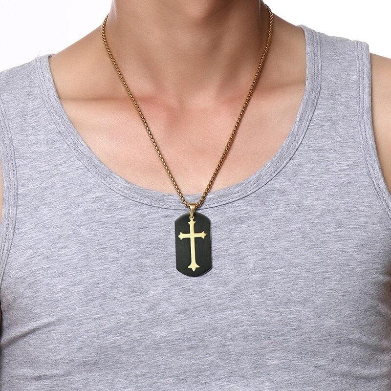 Black & Gold Cross Necklace-Cross Necklace-Auswara