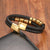 Black Leather Bracelet with Gold Colour Patterns-Leather Bracelet-Auswara