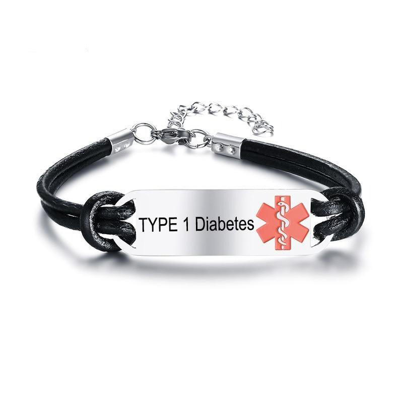 Black Leather Medical Alert ID Bracelet with Red Logo-Medical ID Bracelet-Auswara