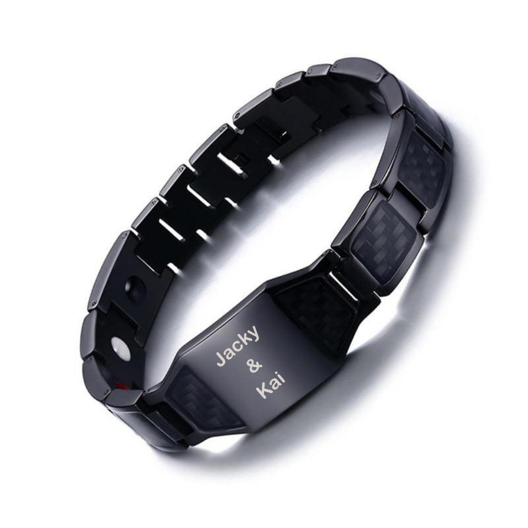 Black Personalised Steel Bracelet-Personalised Bracelet-Auswara