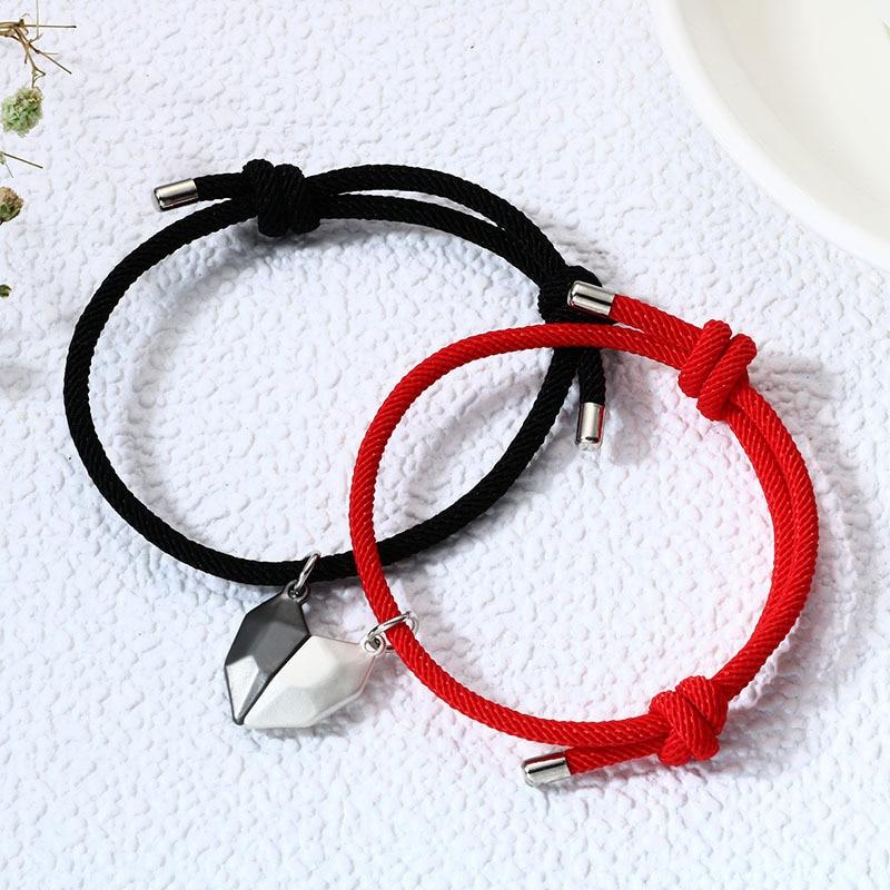 Rope Magnetic Heart Couples Bracelet Set