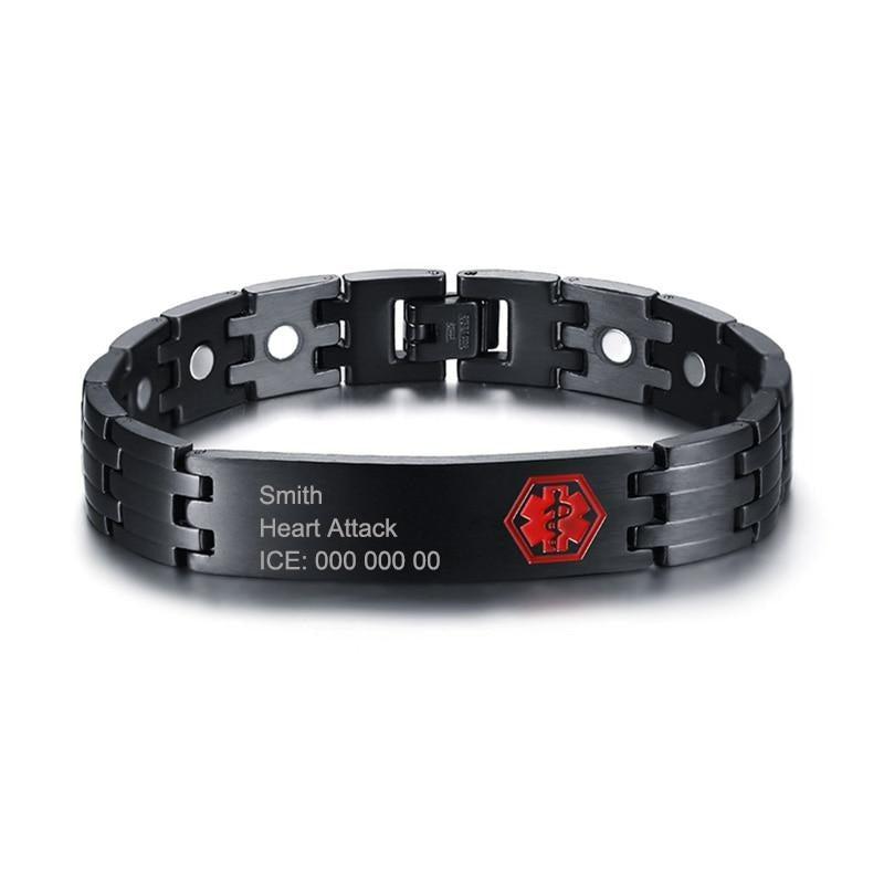 Black Stainless Steel Medical Alert ID Bracelet for Men-Medical ID Bracelet-Auswara