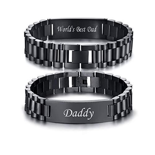 Black Stainless Steel Men’s Bracelet with Engraving-Personalised Bracelet-Auswara