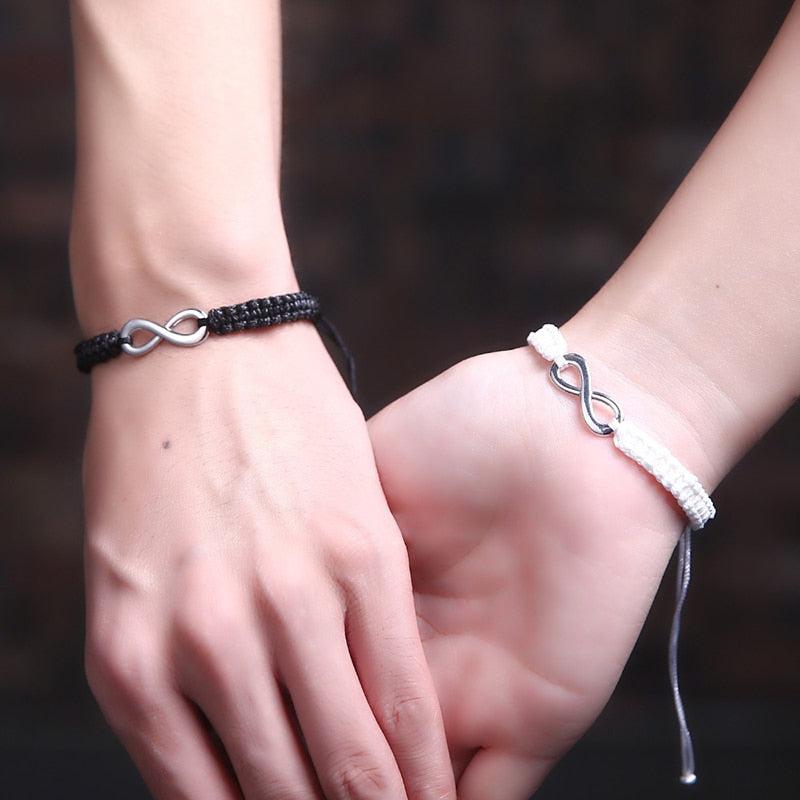 Black & White Matching Infinity Braided Bracelets for Couples-Couple Bracelet-Auswara