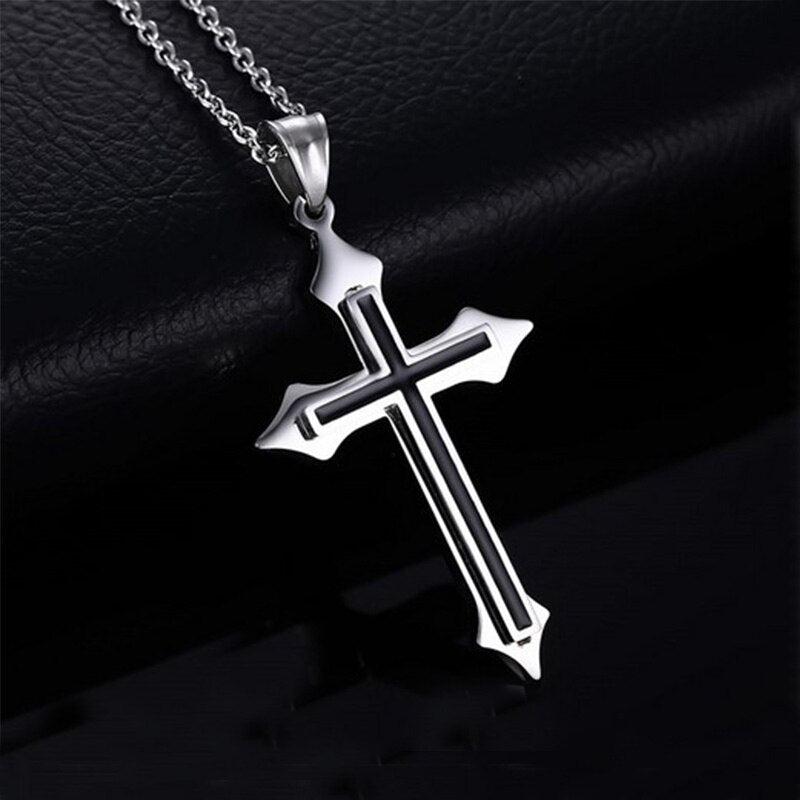 Black and Silver Cross Necklace-Cross Necklace-Auswara