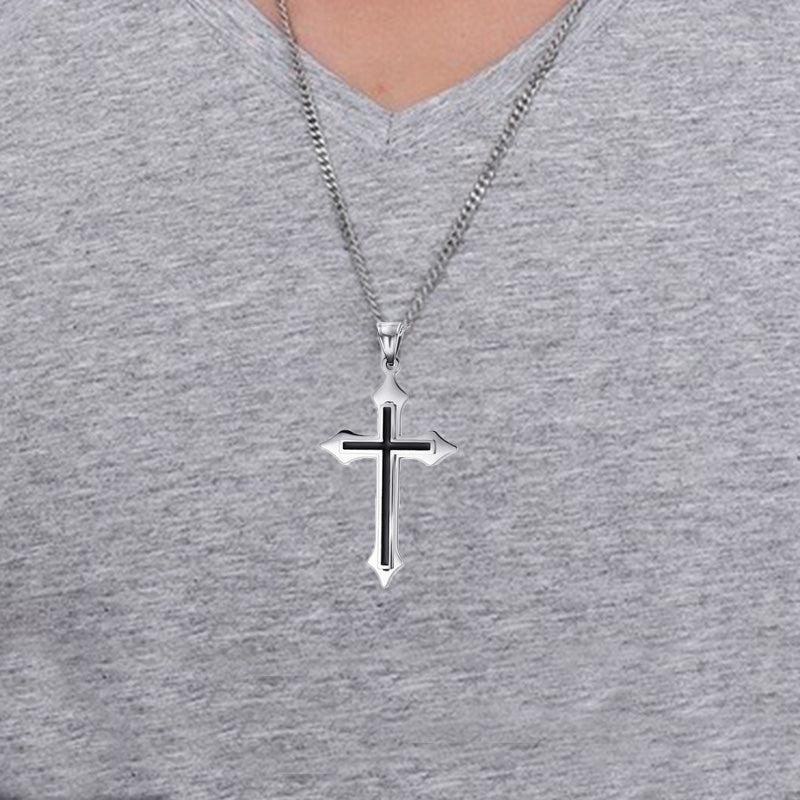 Black and Silver Cross Necklace-Cross Necklace-Auswara