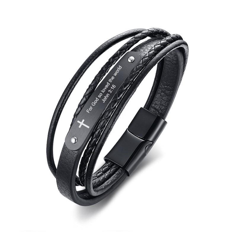 Black leather bracelet with engravable black bar-Personalised Bracelet-Auswara