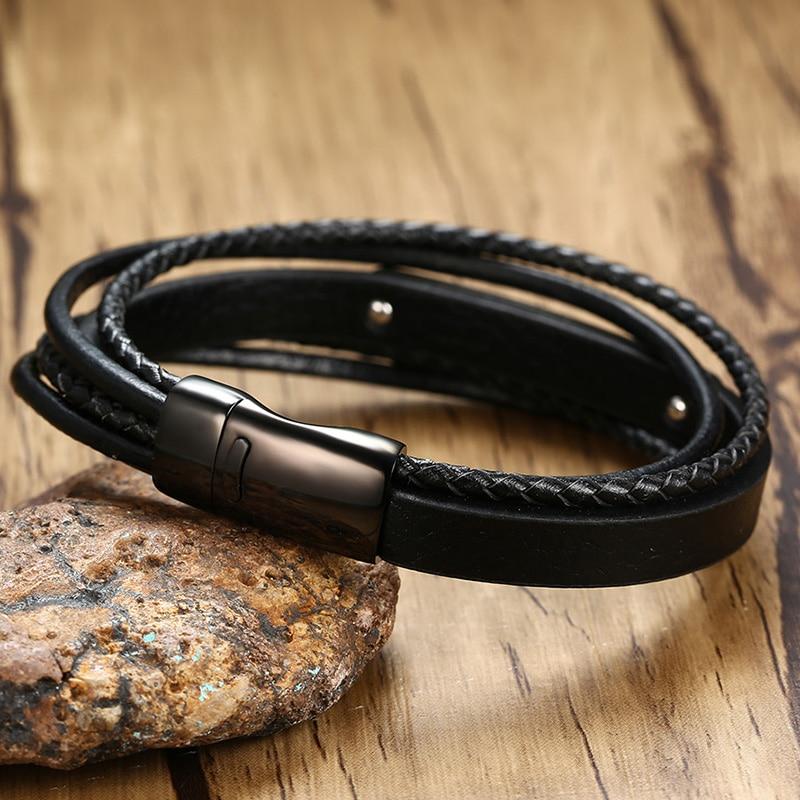 Black leather bracelet with engravable black bar-Personalised Bracelet-Auswara