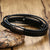 Black leather bracelet with engravable black bar-Personalised Bracelet-Auswara