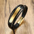 Black leather bracelet with engravable gold bar-Personalised Bracelet-Auswara